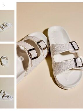 🤍 DB Studio Pearl Embellished Two Band Slide Sandals Size 8